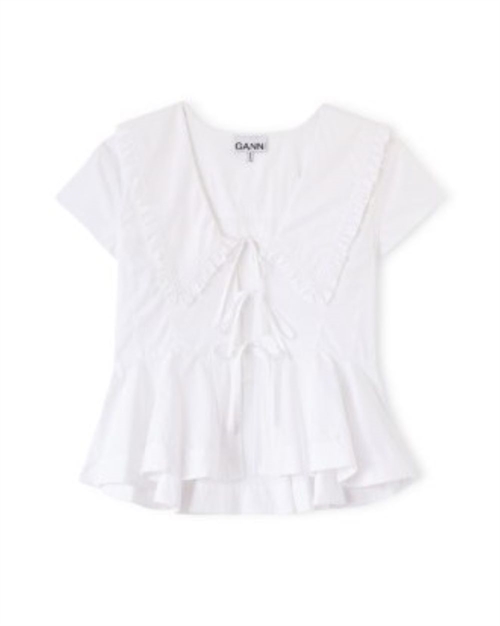 GANNI A1040341 POPLIN BLUSE BRIGHT WHITE